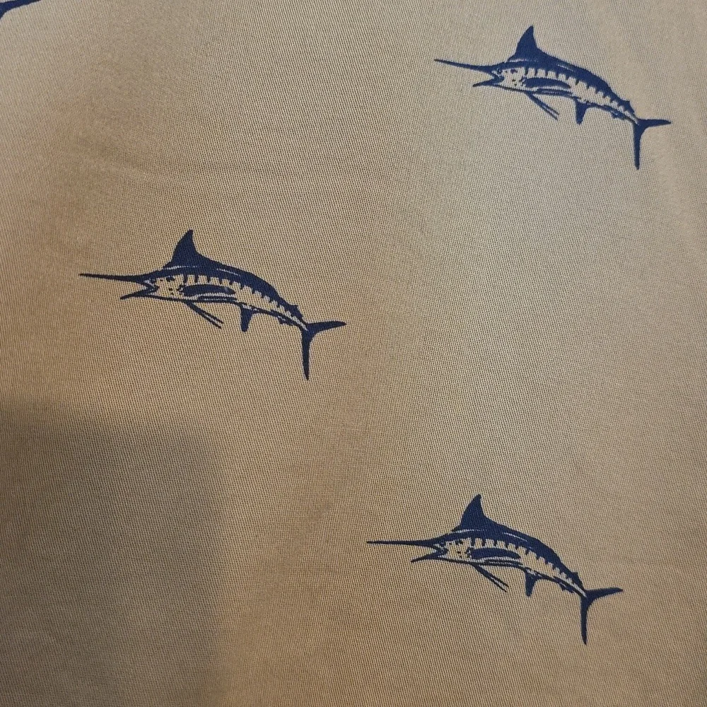 NWT Hudson & Barrow Men's‎ Shorts Tan W/Navy Swordfish Flat Front Pockets Sz 32